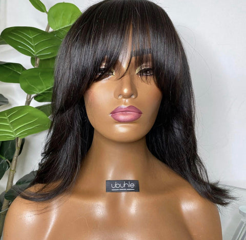 Raw Cambodian Hair Handmade Wig- With Layered Lace Closure Bangs